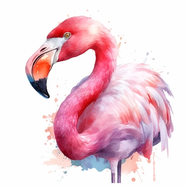 pink flamingo head, detailed, cartoon style, 2d watercolor clipart vector, creative and imaginative, hd, white background