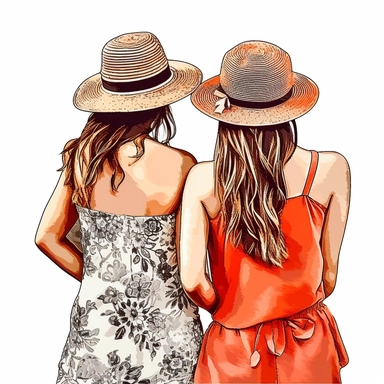 clipart of adult best friends, friends forever, back facing, fashionable, closeup