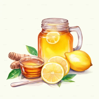 watercolor, honey lemon juice, clipart, white background