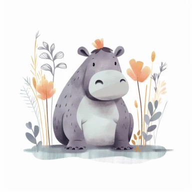 a baby hippo clipart with illustration, full body shot ,8k, style of Bohemian, style of Anna Süßbauer and Jon Klassen,vector, Vector, white background,Solid Background, Sharpness and clarity, masterpiece, trending on Artstation and Dribbble.