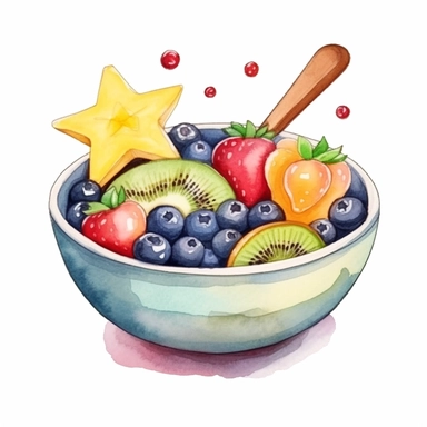 a smoothiw bowl with cute stars, beautiful realistic watercolor artwork, white background clipart