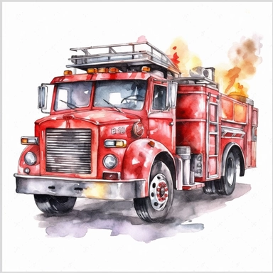 Fire Truck Watercolor isolated watercolor Clipart, watercolor illustrations, white background for removing background
