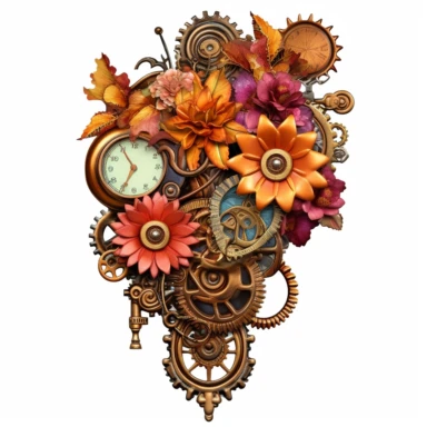 Immerse yourself in the whimsical world of steampunk and create a collection of vibrant and attention-grabbing steampunk floral arrangements clipart. Utilize a mixed media approach, combining traditional and digital techniques to achieve a unique and visually striking result. Incorporate steampunk elements such as gears, cogs, and vintage machinery, seamlessly blending them with the organic beauty of flowers and foliage. Draw inspiration from artists like Gustave Doré and H.R. Giger, infusing th
