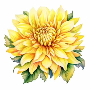 Watercolor lemon yellow dahlia clipart on a white background in the style of feminine sticker art, Tanya Shatseva, storybook illustration, sunny hues, Georgia O'Keeffe, flower and nature motifs, colored line art, colored outlines, cottagecore design, watercolor on white background, ombre, warm tones, colored line art, colored outlines, iridescent ombre, gradient shading, summer sunshine tone, vibrant digital art oil paint photorealism, an illustration of a colored flower, meticulous sketches, Ma
