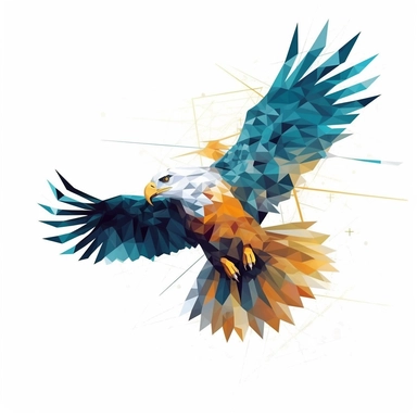 Soaring Eagle, geometric-inspired illustration, modern clipart, abstract style, sharp and angular shapes, white background