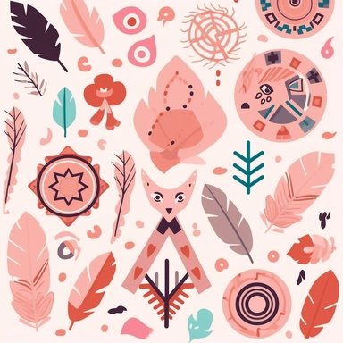 wall paper of american Indigenous Symbols, kawaii style, vector clipart