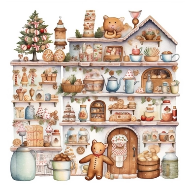 whimsical watercolour clip art curiosity cabinet gingerbread