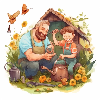 fathers day clipart, They share a special bond, as the father imparts his knowledge and love for nature to his son. They talk and laugh, exchanging stories and creating memories that will last a lifetime. The sound of chirping birds and buzzing bees provides a serene backdrop to their gardening adventure.