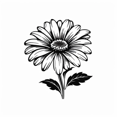 daisy flower clipart, black vector, single vector, on white background--ar 3:2