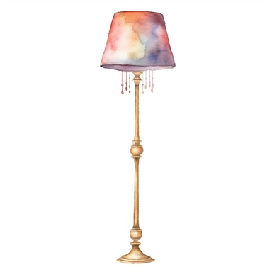 watercolour floor lamp, classic style, clipart, hd, isolated on white background, png