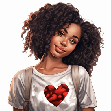 ultra detailed Black Girl Self Love Clipart, solid white background, cozy outfit, beautiful hair, super cute , super hot, self love, peaceful, heart, watercolor, floral, contour, PHOTOREALISM portrait , by ANIMATION