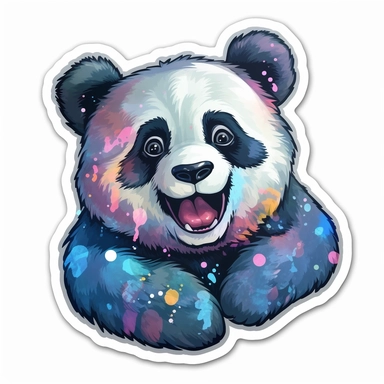 clip art sticker, cheerful panda, vibrant, on white background