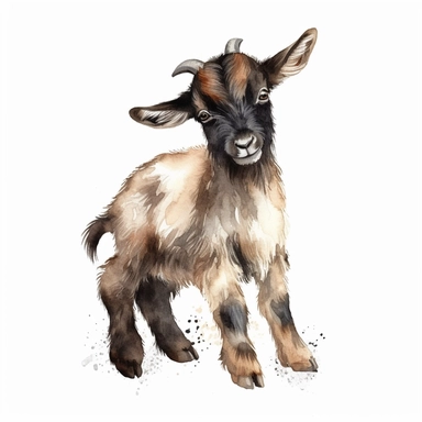 baby dwarf Nigerian goat, very detailed and realistic, watercolor, white background with margins, clipart style