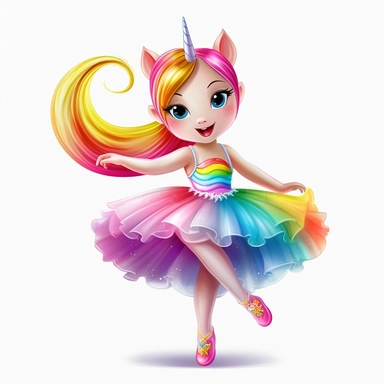 cartoon unicorn ballerina wearing a tutu and ballet shoes rainbow no background clipart