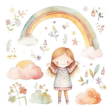 rainbows boho childish watercolor neutral colors sweet clipart collection with white background - - upbeta