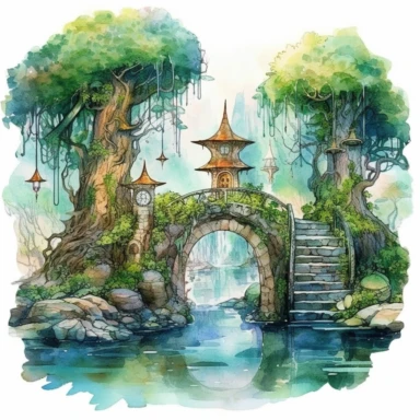 watercolor, elven kingdom, elven realm, clipart