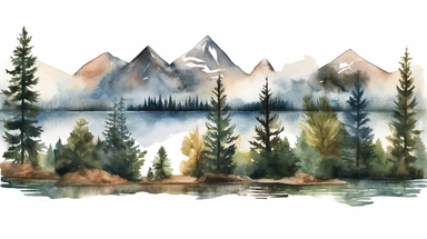 A collection of watercolor clipart images showcasing beautiful landscapes, with mountains, forests, lakes, and rivers, painted in a mix of bold and muted shades of green, blue, and brown, with fine brushstrokes and speckles adding depth and texture to the scenes. The clipart also includes wildlife such as birds, deer, and bears, bringing the landscapes to life. Watercolor painting, using high-quality watercolor paper, fine brushes, and various shades of green, blue, and brown paint pigments.