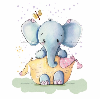 Cute patchwork plush toy happy elephant watercolor pencil clipart for decorating baby nursery, painting, drawling, children’s illustration, folk art, whimsical, cartoon, caricature, adorable, friendly, dreamy, ethereal, bright varied pastels