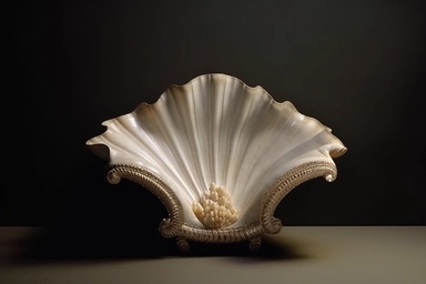 shell bed with pearl decoration, on a black background, like clipart style, mysterious, luxurious, 4k , octane render, unreal engine,