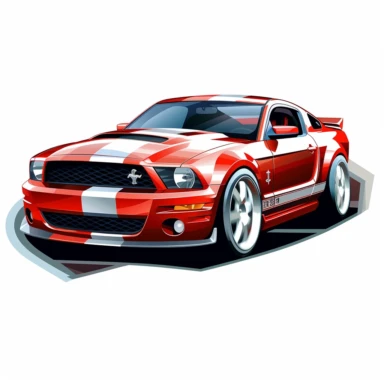 mustang racing car clipart, white background, digital illusion, vector art, high resolution, photo realistic