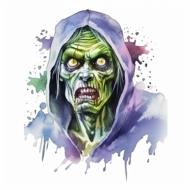 mystical horror cartoon watecolor halloween zombie clipart, hd 4k, detailed, focused, isolated on white background