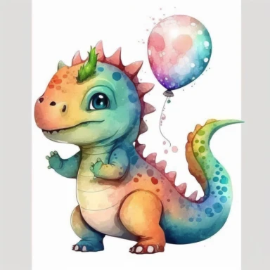 Watercolor Dinosaurs Clipart, a baby dinosaur, Cute Dinosaur Clipart, Baby Dino, Dinosaurs Sublimation, Dinosaurs Kids, hand paint, dinosaur holding a balloon , vector, vector art, white background