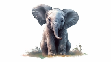 isolated flat clipart on a white background of a beautiful baby elephant, in the style of daniel f. gerhartz, close-up view, in the style of martin ansin, bruce timm, ralph bakshi, transcendent, nikon d850, art of burma, captures the essence of nature, in the style of organic forms and patterns, black green and dark navy, subtle ink landscapes, expansive skies, hyper-detailed illustrations, i can't believe how beautiful this is, lively colors