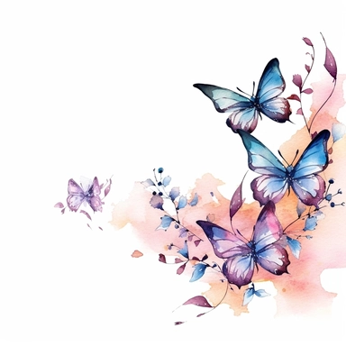 cute watercolor butterflies ion intertwined branches, clipart, white background, page border style--q2--v5.1--s1000