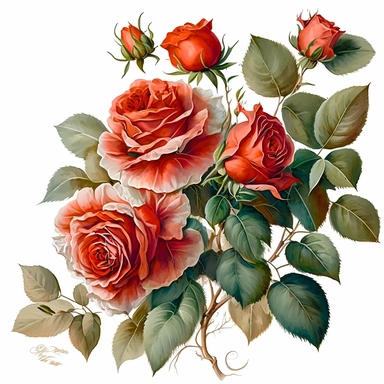 realistic hand painted watercolor of a boquet of david austin english red roses, clean white background, clipart