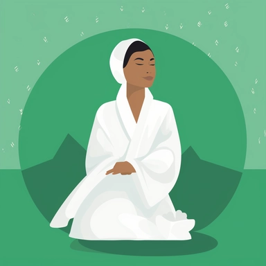 A clipart image of a girl in a white spa robe is isolated on a green background. She is depicted in a relaxed and serene pose, evoking the peaceful atmosphere of a spa. The white spa robe suggests purity and cleanliness, highlighting the hygienic and rejuvenating benefits of spa treatments. The clipart can be used in various contexts, such as on a website, brochure or flyer, to promote a spa or wellness center