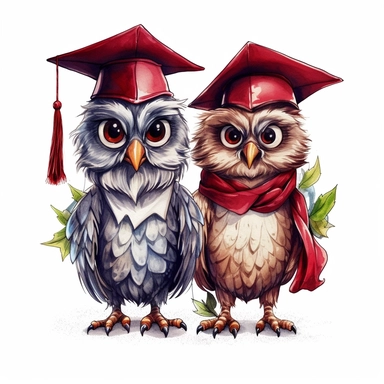 red Graduation couple Owls best friend Clipart Grad Student Owl PNG, Illustration clipart, 4K, extremely detailed Sublimation Clipart,Cartoon,hyper realistic, intricate detail, illustration style,high solution,on the white background