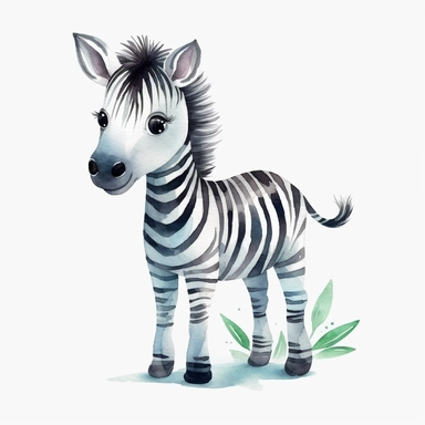 watercolor, cute, kawaii, minimalist zebra, clipart, white background