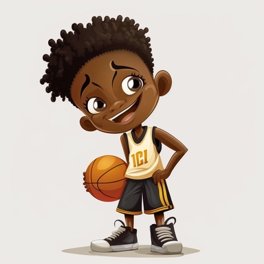 professional basketball player job, clipart 1 happy black kid , children's magazine illustration, adorable, isolated on white background, features objects by Genndy Tartakovsky