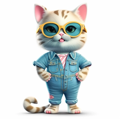 Clipart of full body dressed female cat with sun glasses