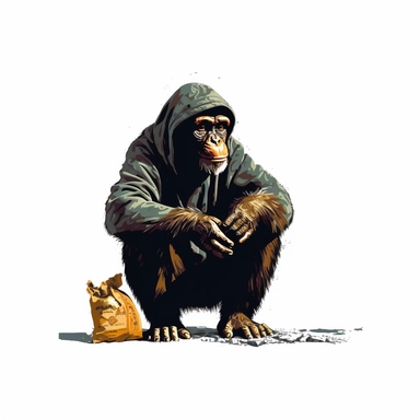 chimpanzee sat on the street begging for money multilayered stencil colored Clipart