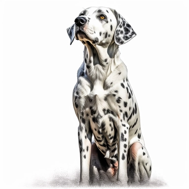 dalmation dog in the style of digital airbrushing sitting realistic yet stylized, digitally enhanced, clipart, 32k uhd, detailed crosshatching white background