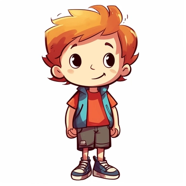 cute little boy, sneaker, cartoon, clipart