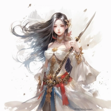 a beutiful relistic looking warrior girl standing full height in battle,alchemy of the soul, Takehisa Yumeji's art style, soft, glowing watercolour clipart, isolated clipart, white background