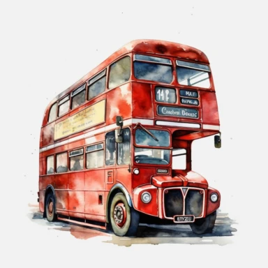 watercolor clipart london Red Double-decker bus, Minimalist Watercolor