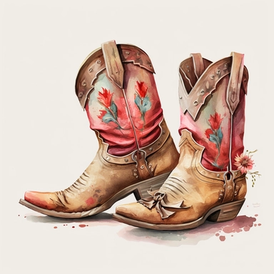 Cowgirl boots, Cowgirl clipart, Wild west, Western, Country girl, Cowboy boots, Watercolor, photorealistic. 4k, vector