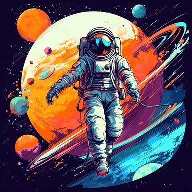 graphic clipart astronaut digital painting planets rocket moon
