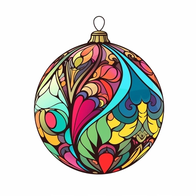 colourful christmas ball Ornament illustration, cartoon clipart style, thin black outline, Vector style illustration, Decal Cut, Clear and Clean image, white Background, 8k, full hd