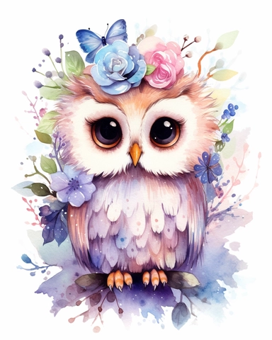 watercolor cute owl in woodlands clipart high quality