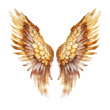 golden angel wings, watercolour clipart