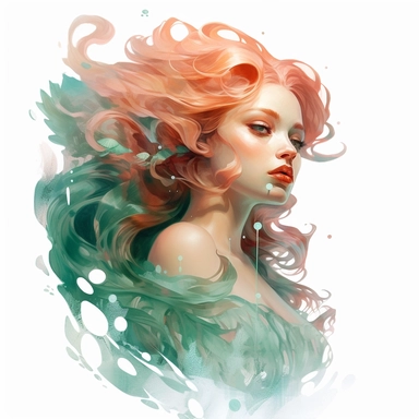 rose gold mermaid girl isoleted on white background, in the style of anna dittmann, emerald and aquamarine, zhang jingna, detailed painting, detailed character illustrations, fluid, watery, organic shapes, transparent/translucent medium, isoleted on white background, clipart
