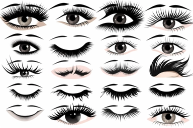 real eye lashes on a white background in silhouette style white background, fake eyelashes svg clipart, negative space + Sharp + realistic, photo realistic, cinematic, symmetrical, high detail,