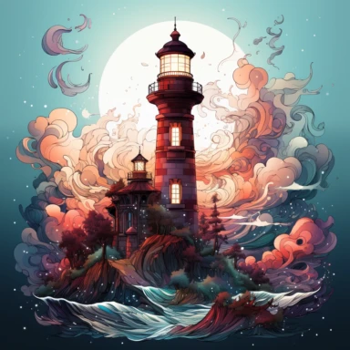 Fantasy celestial galaxy lighthouse Clipart, Watercolor, hyper realistic, intricate detail, illustration style, high resolution, on the white background