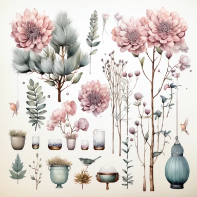 watercolour, baby theme, clipart, soft and muted pastel nuances, boho style, white background