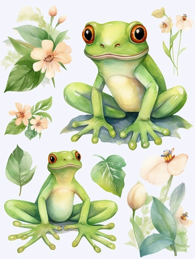 frog Watercolor Clipart, Cute Baby Shower Graphics