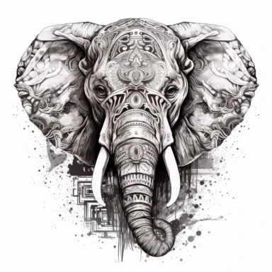 creative tattoostyle portrait of elephant head clipart scribble, side view, elaborate indian decor, white background